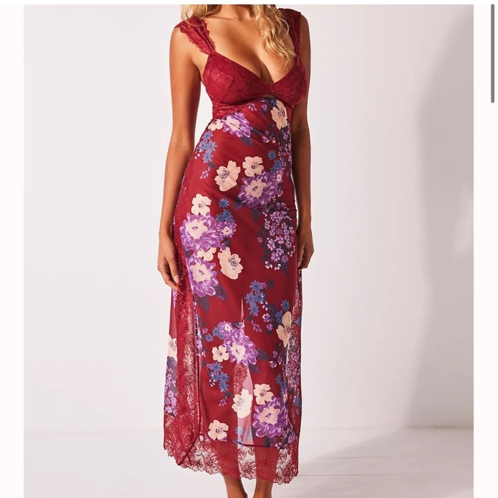 Free People Red Floral Lace Maxi Dress